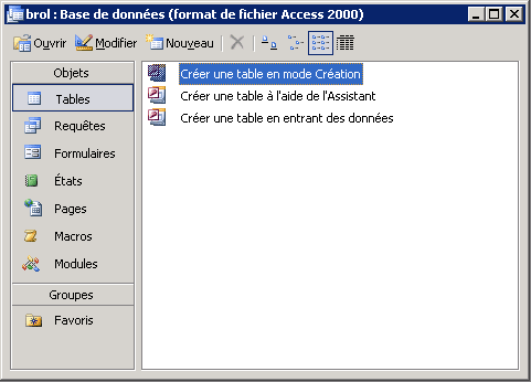 Créer une table Access