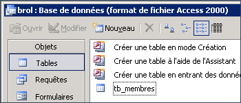 Access - nouvelle table vide