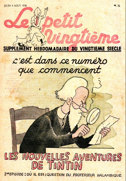 Couverture de l'album 4 août 1938 : c'est dans ce numéro que commencent les nouvelles aventures de Tintin