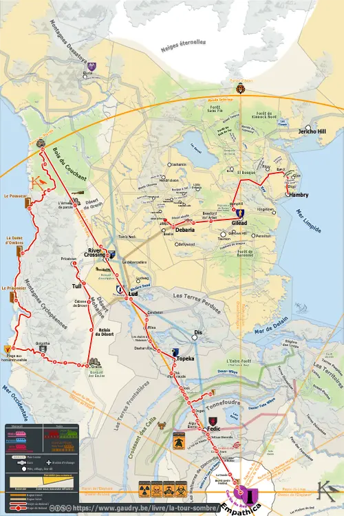 Carte du trajet de Roland de Gilead dans La Tour Sombre