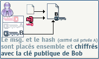 Chiffrement du message et du hash avec la clé publique de Bob