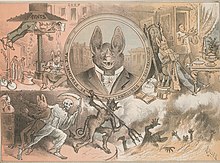Caricature politique présentant les propriétaires terriens de San Francisco comme des vampires, en 1882