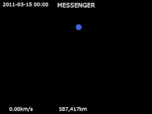 Animation en couleurs présentant les cycles successifs de révolution de la sonde MESSENGER autour de Mercure.