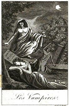 Gravure de l'ouvrage de Collin de Plancy, Histoire des vampires et des spectres malfaisans avec un examen du vampirisme (Paris, Masson, 1820) Gravure de l'ouvrage de Collin de Plancy : Histoire des vampires et des spectres malfaisans avec un examen du vampirisme, 1820