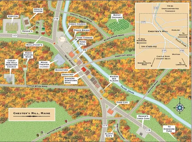 Carte d&eacute;taill&eacute;e de Chester&rsquo;s Mill