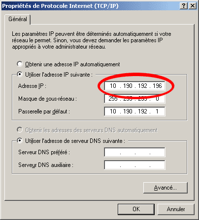 Propriété de protocole Internet (TCP/IP)