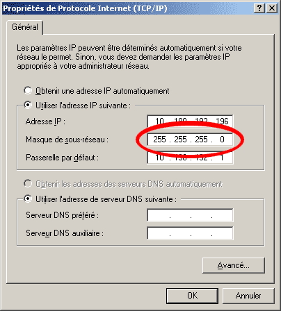 Propriété de protocole Internet (TCP/IP)