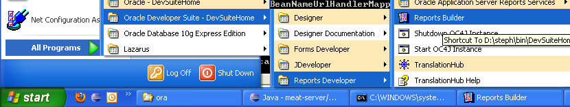 Start Menu : Oracle Reports Builder