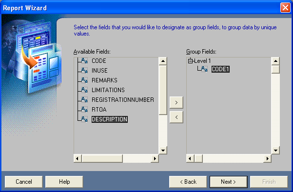 Select the fields that you would like to designate as group fields, to group data by unique values.