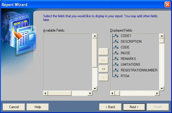 Select the fields that you would like to display in your report.