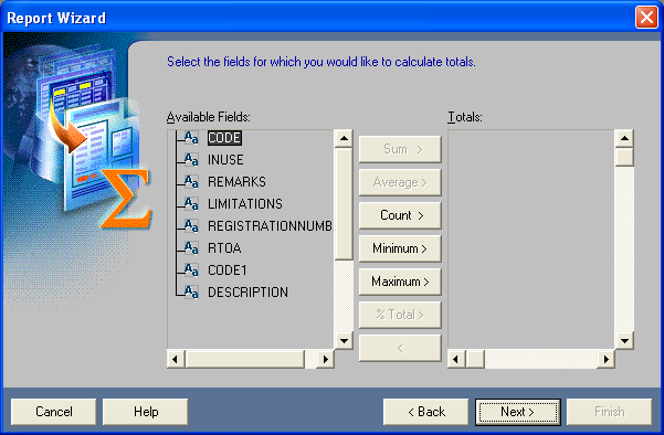 Select the fields for wich you would like to calculate totals.