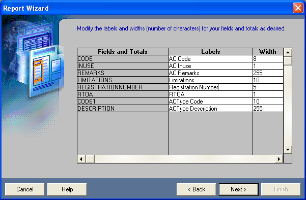 Modify labels and widths for your fields