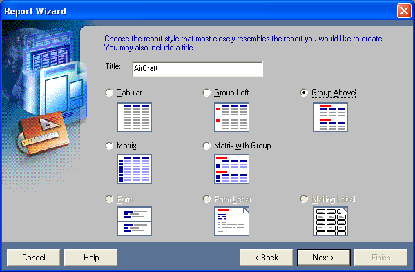 Choose the report style that most closely resembles the report you would like to create.