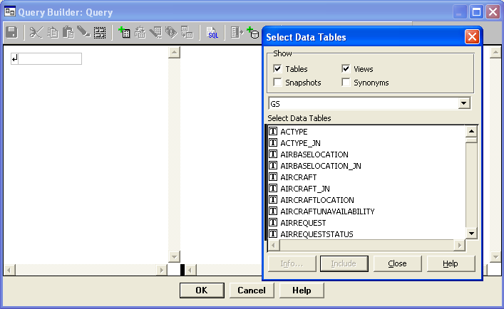 Query Builder: Query / Select Data Tables