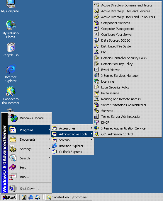 Ecran Menu Microsoft Management Consoles
