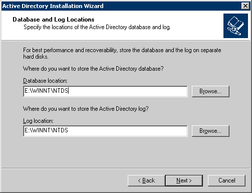 Localisations de la DB Active Directory