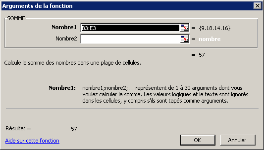 Sélection de cellules pour une formule Excel