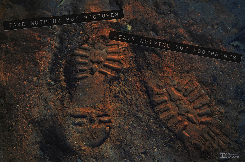 Le credo : ne rien prendre d'autre que des photos, ne rien laisser que des traces de pas Take nothing but pictures, leave nothing but footprints