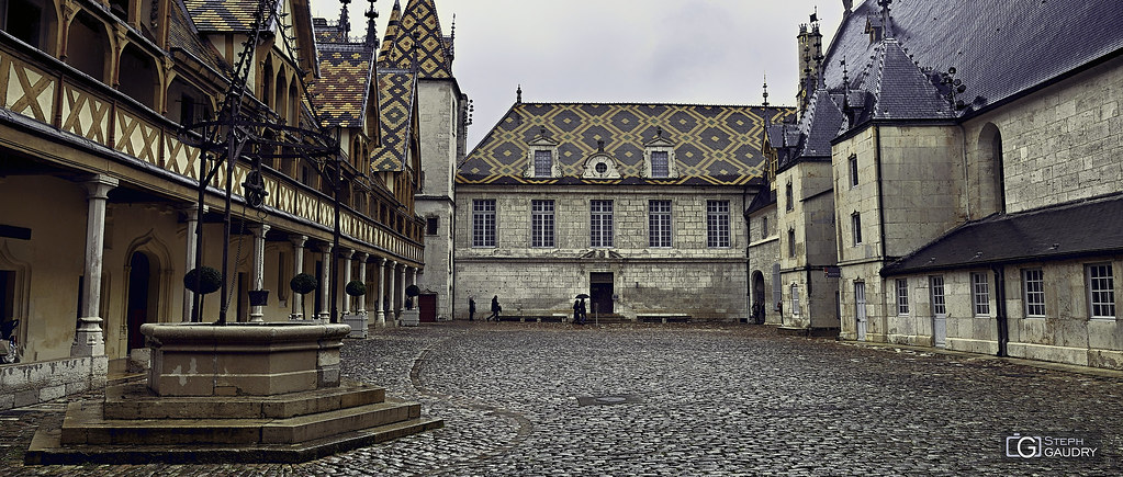 Cour intérieure des hospices de Beaune - puits en ferronnerie gothique