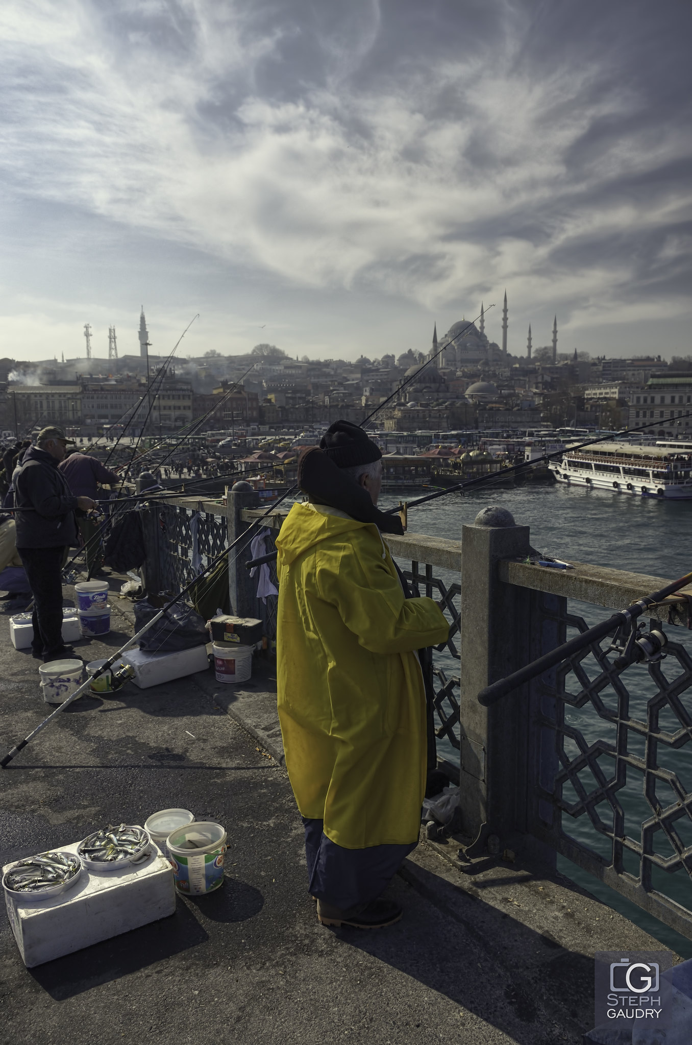 Istanbul, Fishermen on Galata Bridge [Click to start slideshow]