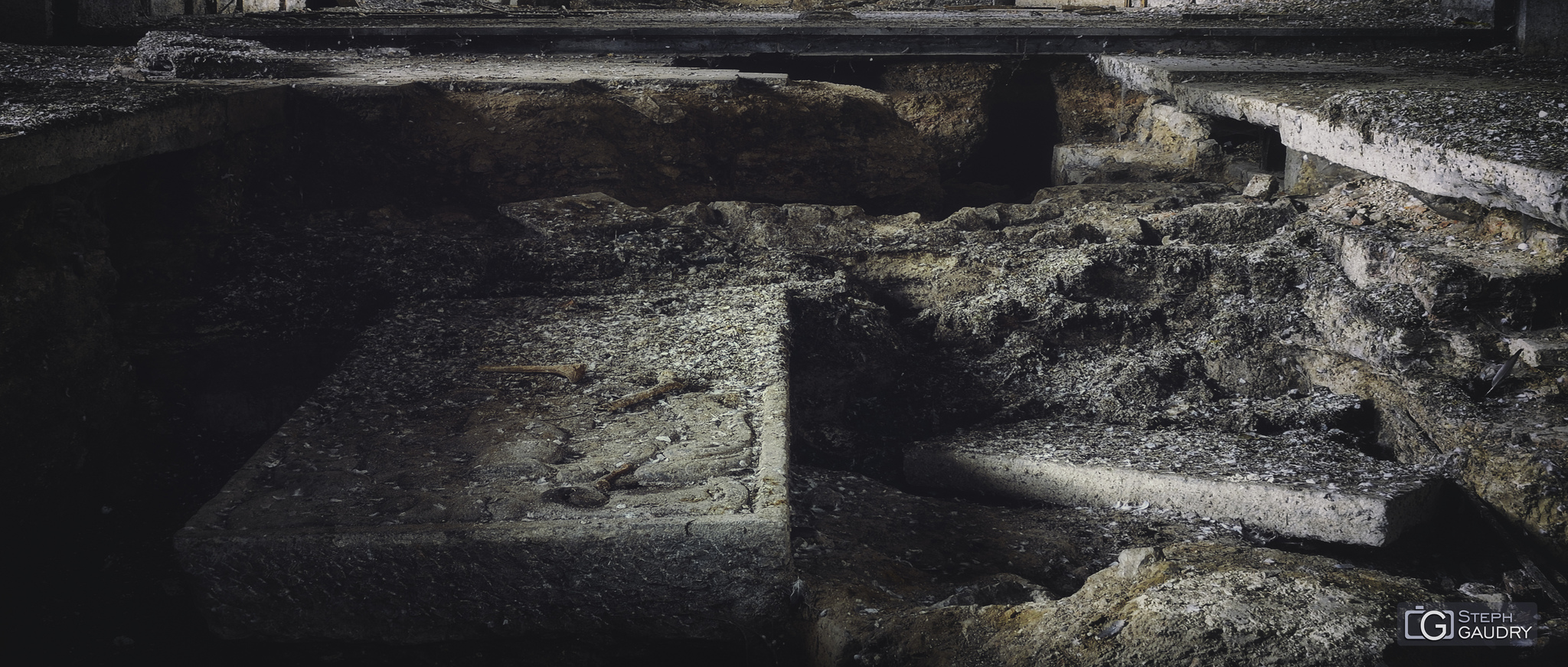 Cimetières et cryptes / Gravestone and bones in an abandoned church