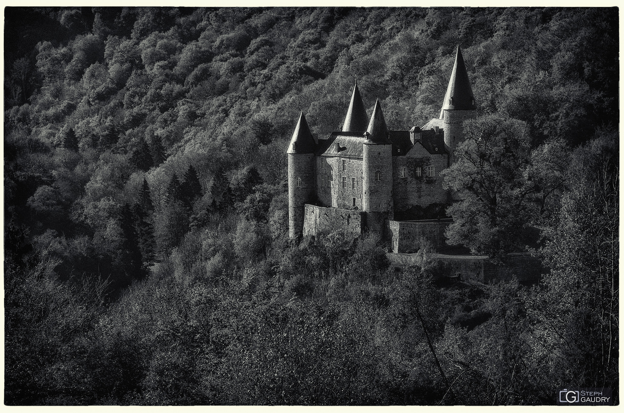 Château de Vêves - vu depuis un autre château [Click to start slideshow]