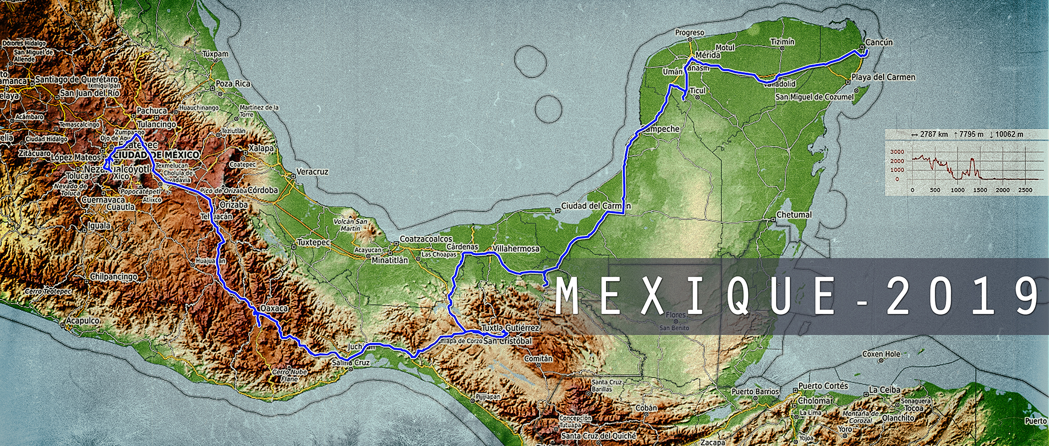 Carte du road trip au Mexique en 2019