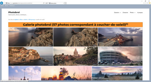 Navigation par tags (étiquettes). Ici "coucher de soleil"
